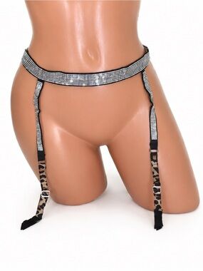 NWT Victoria's Secret Bling Black Leopard Animal Garter Belt